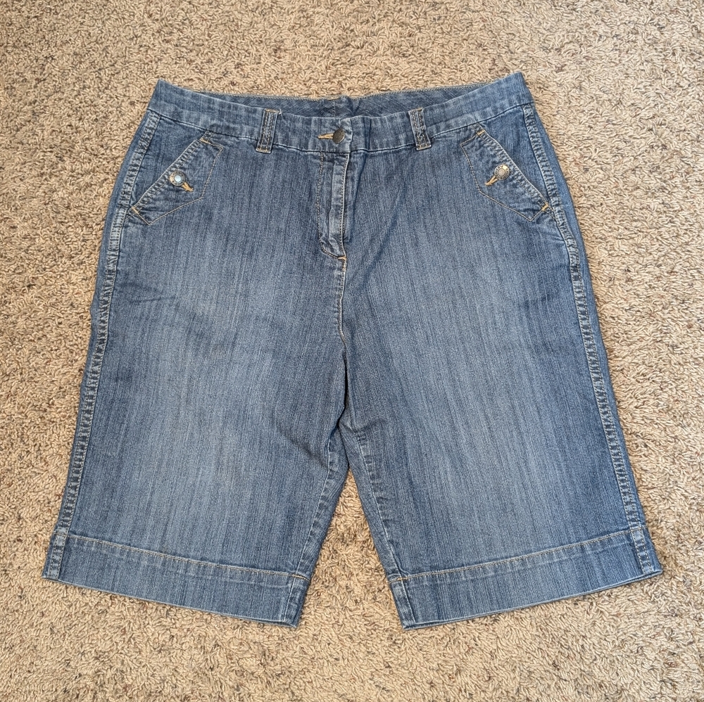 Chico's Classic Blue Denim Bermuda Jean Shorts with Button Detail - Picture 2 of 10